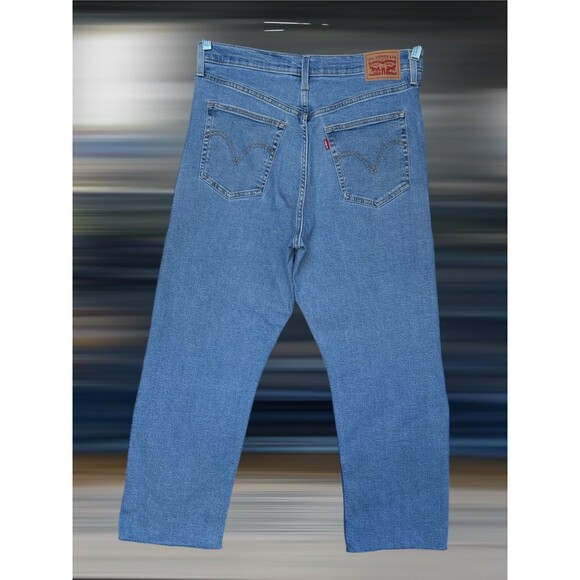 Levi's Ribcage Straight Ankle High-Rise Raw Hem Stretch Blue Jeans Women’s Sz 32 - Picture 2 of 13
